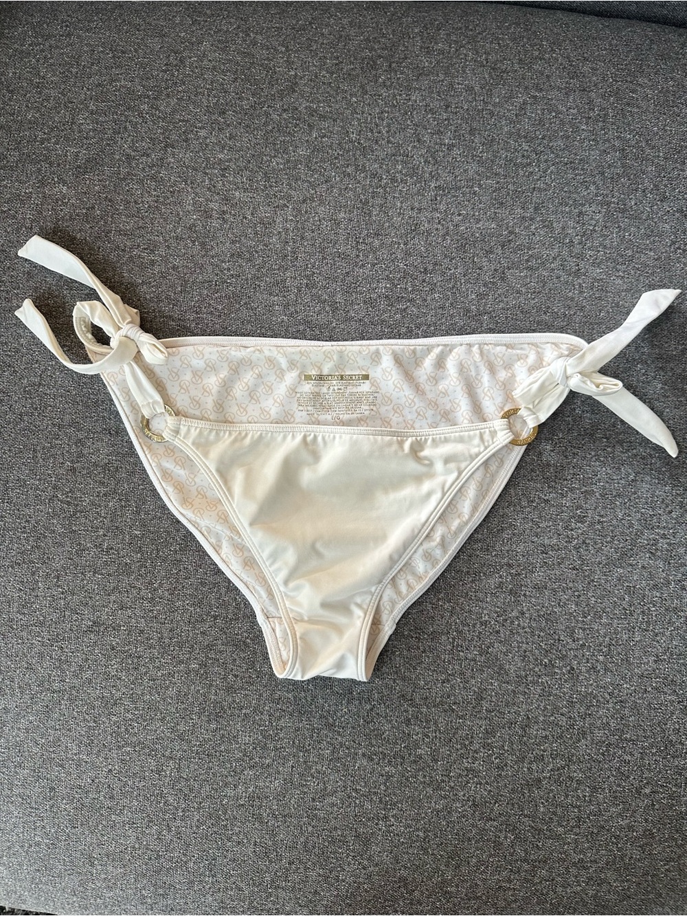 Victoria's Secret Cream Bikini Bottom with Gold coloured rings & logo print insi
